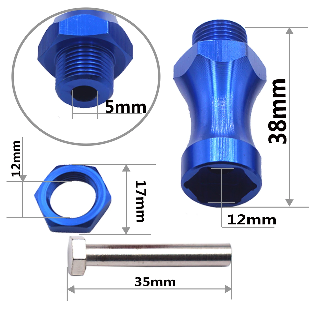 4Pack Aluminum 12mm to 17mm Wheel Extension Hex Drive Hub Adapter Widener 30mm Offset for Tamiya Axial RC4WD Traxxas 1/10 ,Blue images - 6