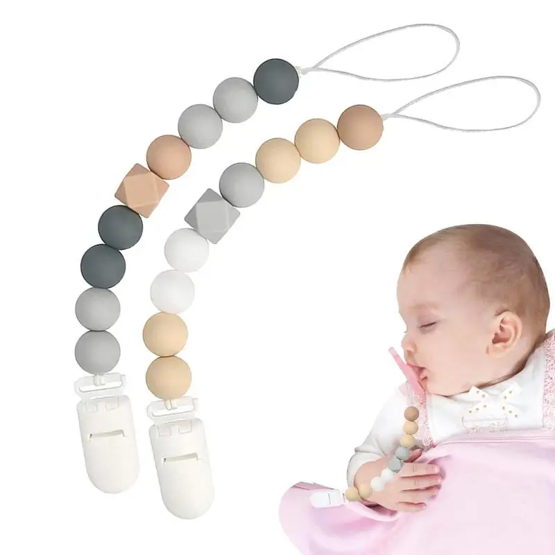 

Pacifier Holder Silicone Beads 2pcs Non-drop Practical Pacifier Holders Nipple Appease Soother Chain Clips Dummy Holder Nipple