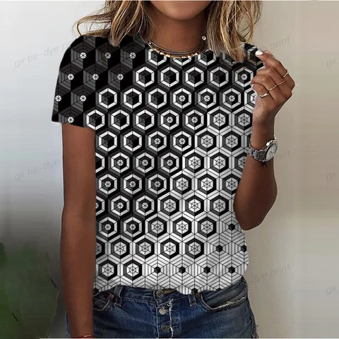 Female Fashion Short Sleeve Harajuku Clothes O Neck Casual Daily Pullover Gradient Women's T Shirt Striped Blouse Luxury Tees