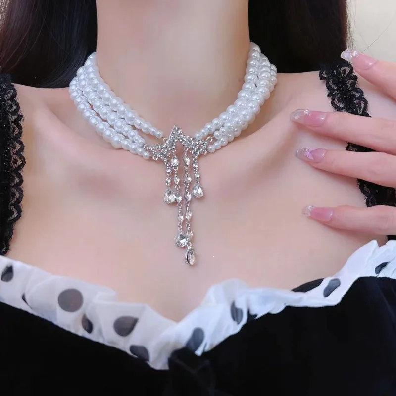 Многослойные жемчужные ожерелья Draweye Y2k для женщин винтажные с кисточками