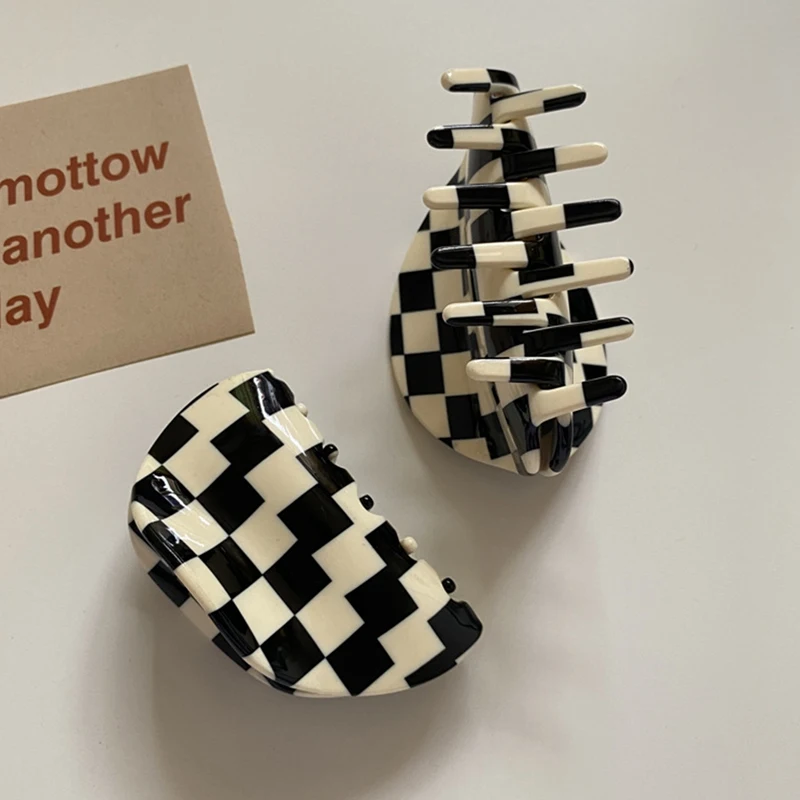 

Черно-белая серия заколок для волос в клетку крупные геометрические акриловые Акулий заколки для волос боковые челки заколки для волос для ...