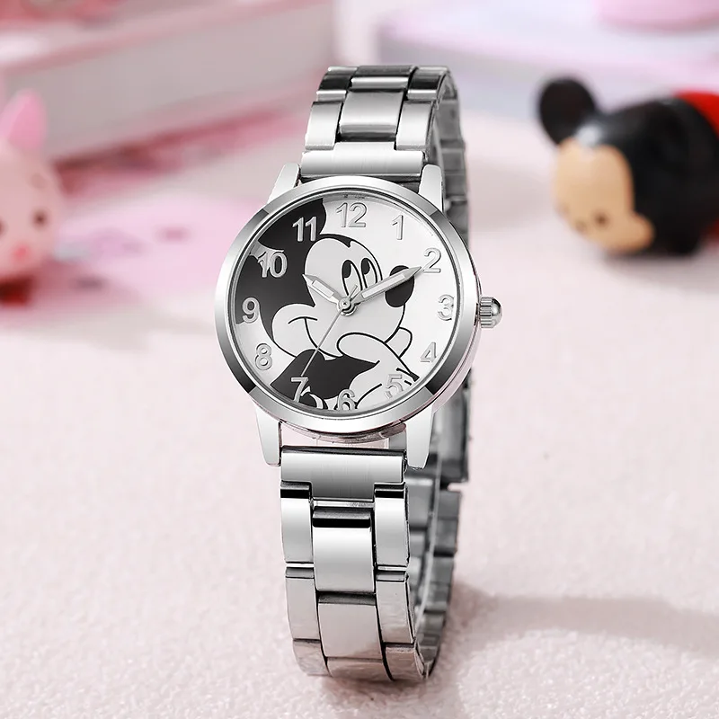 Фото Детские часы DISNEY с Микки Маусом и Минни, студенческие наручные часы с героями мультфильмов Aolly, стальные кварцевые часы для детей 5-15 лет, подарок №4