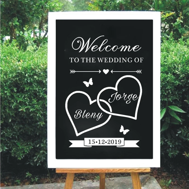

Wedding Welcome Signage Vinyl Decal Mirror Wedding Sticker Murals Custom Names with Hearts Decal New Design Wedding Décor