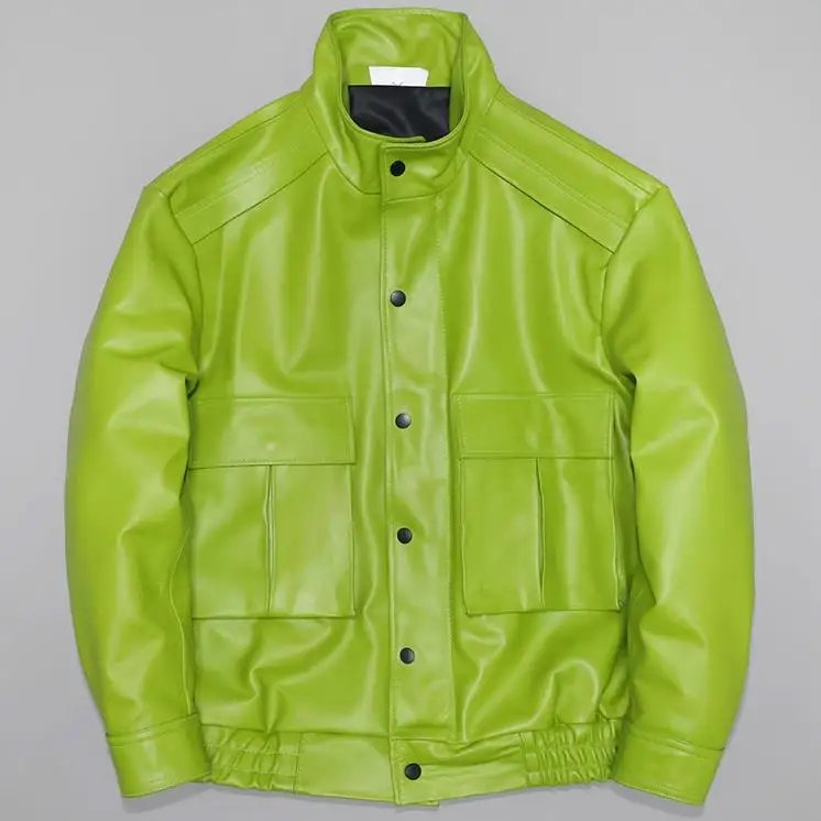 

Free shipping.Fashion Green thin soft horsehide jacket.Young Oversize genuine leather coat.Autumn loose style real leather cloth