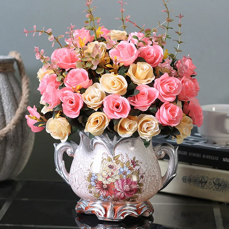 

33cm Rose Kunstbloemen Pink Silk Artificial Flowers Bouquet 12 Head Cheap Fake Fleurs Artificielles For Home Wedding Decoration