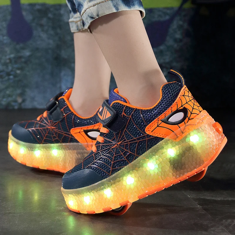 

Size 29-39 LED Lighted Sneakers with Roller for Children Glowing Wheel Shoes USB Charging Luminous Skating Shoes for Kids Boys