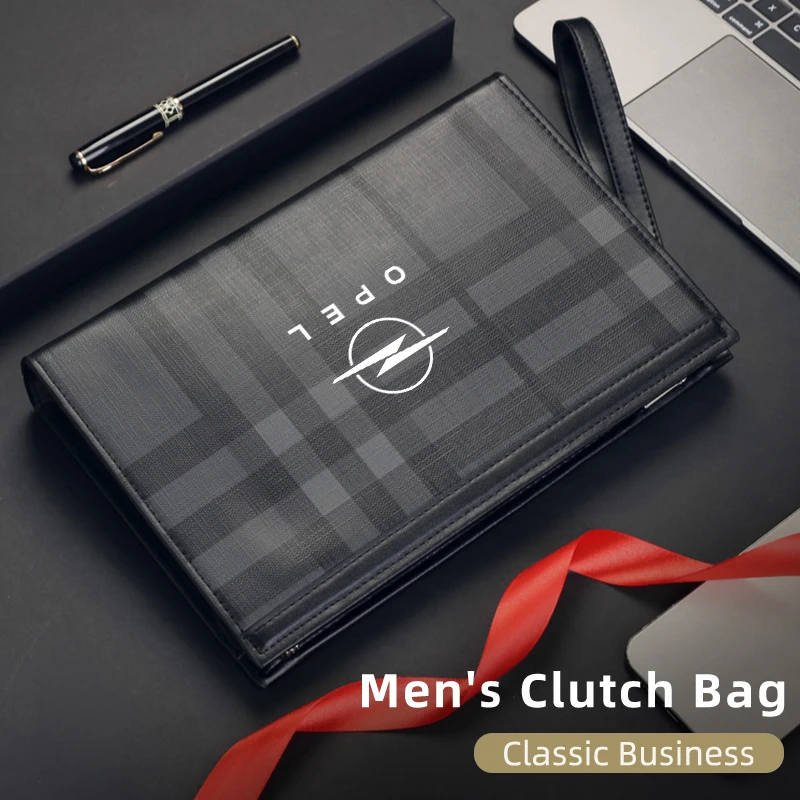 Клатч мужской в клетку модная Вместительная деловая сумка из ПВХ кожи с