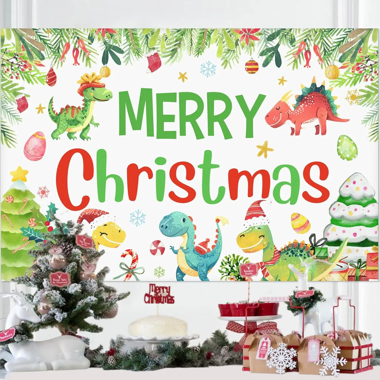 Черепая 3*5 футов рождественские украшения динозавров зеленые растения веселый