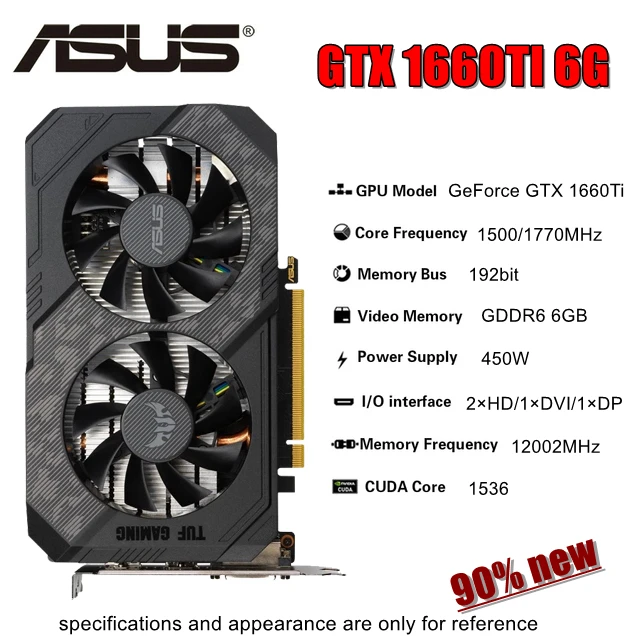 Б/у игровые видеокарты ASUS TUF GTX 1660 TI 6 ГБ GTX1660Ti GPU графическая карта - купить по