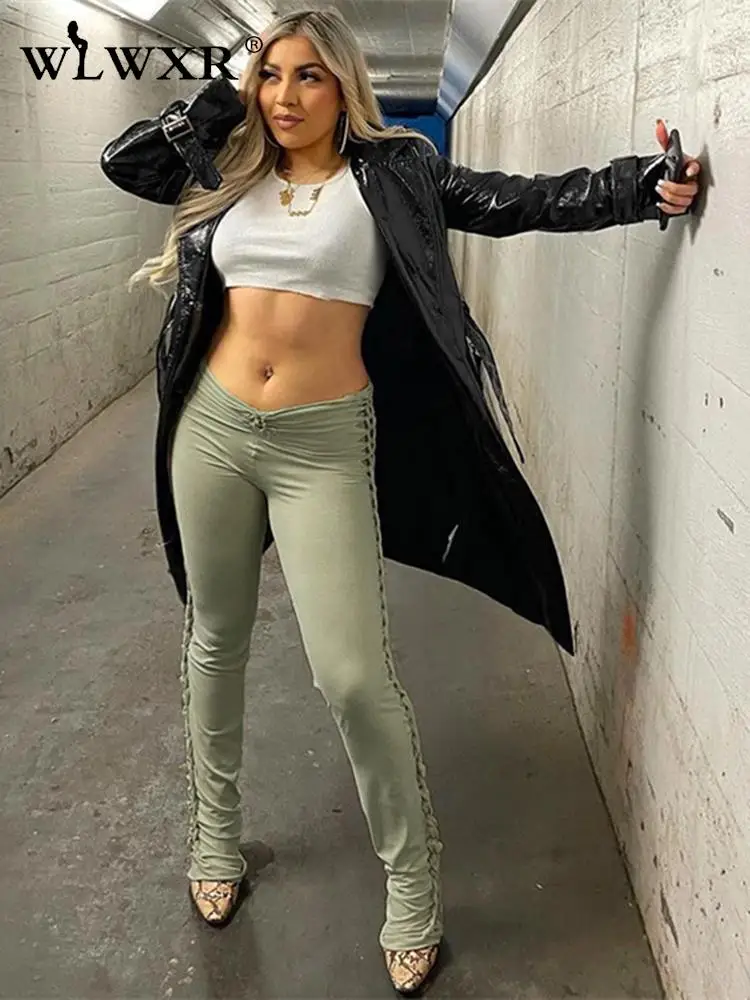 

Летняя уличная одежда WLWXR, узкие брюки, женские однотонные брюки с высокой талией 2022, черные зеленые брюки, женские брюки