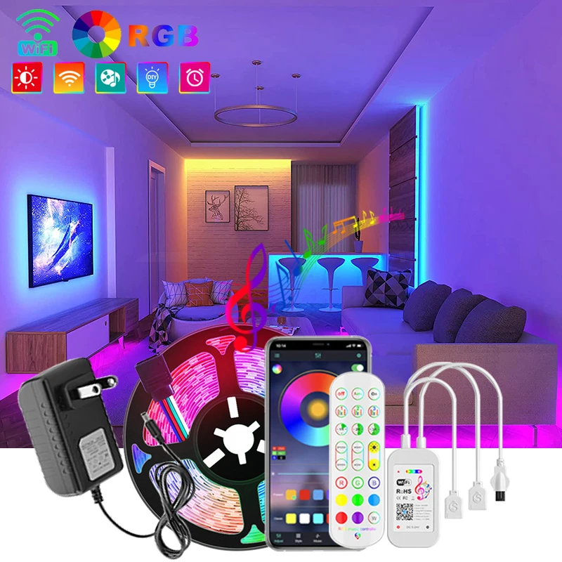 

Светодиодная лента, освещение для вечерние, Alexa Wifi SMD5050 RGB, светодиодная полоса, Bluetooth, звуковая лампа, праздничные умные светильники