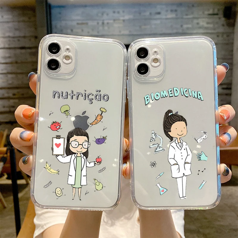 

Cartoon Psychology Doctor Nurse Phone Case for IPhone 13 11 14 Pro 12 XS MAX XR SE 7 8Plus Soft Silicone Transparent Cover Funda