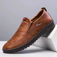 mens leather shoes summer 2022 new mens casual shoes slip on soft leather soft sole breathable shallow mouth shoes