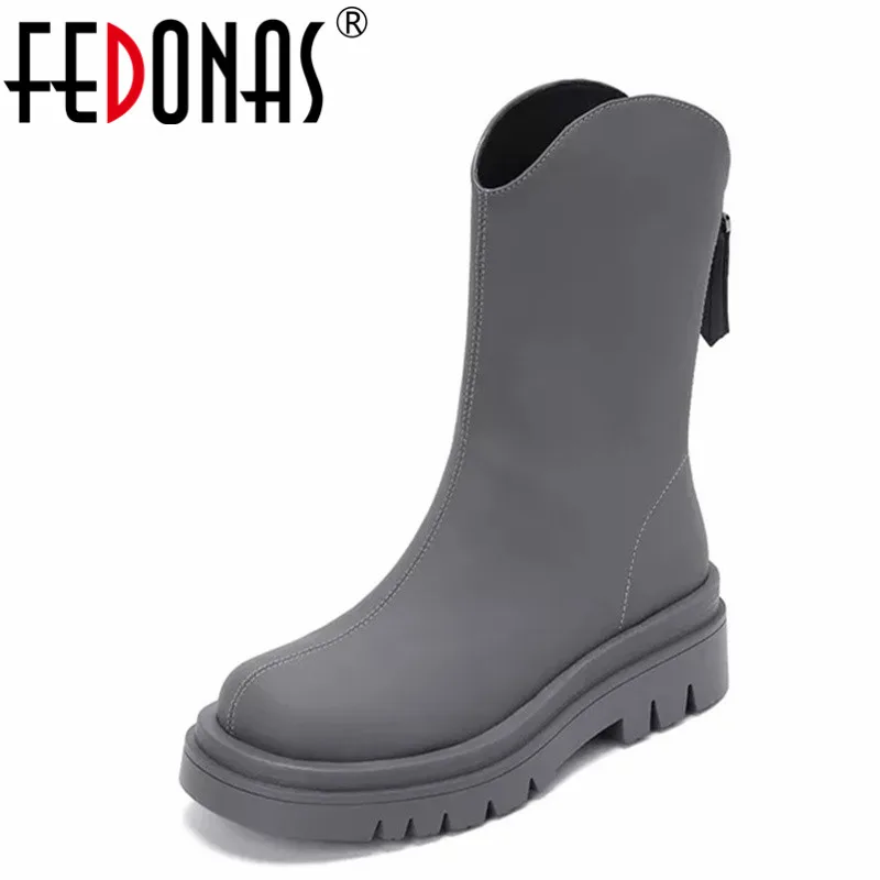 

FEDONAS 2021 Rome Punk Woman Short Boots Autumn Winter Warm Cow Leather Party Basic Office Prom Concise Brand Shoes Woman