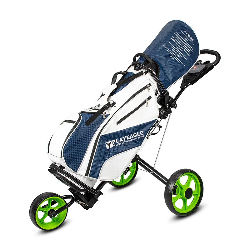 

PLAYEAGLE Golf Accessories Light Weight Foldable 3 Wheels Trolley Bag Pull Push Cart With Bottle Umbrella Stand Caddy