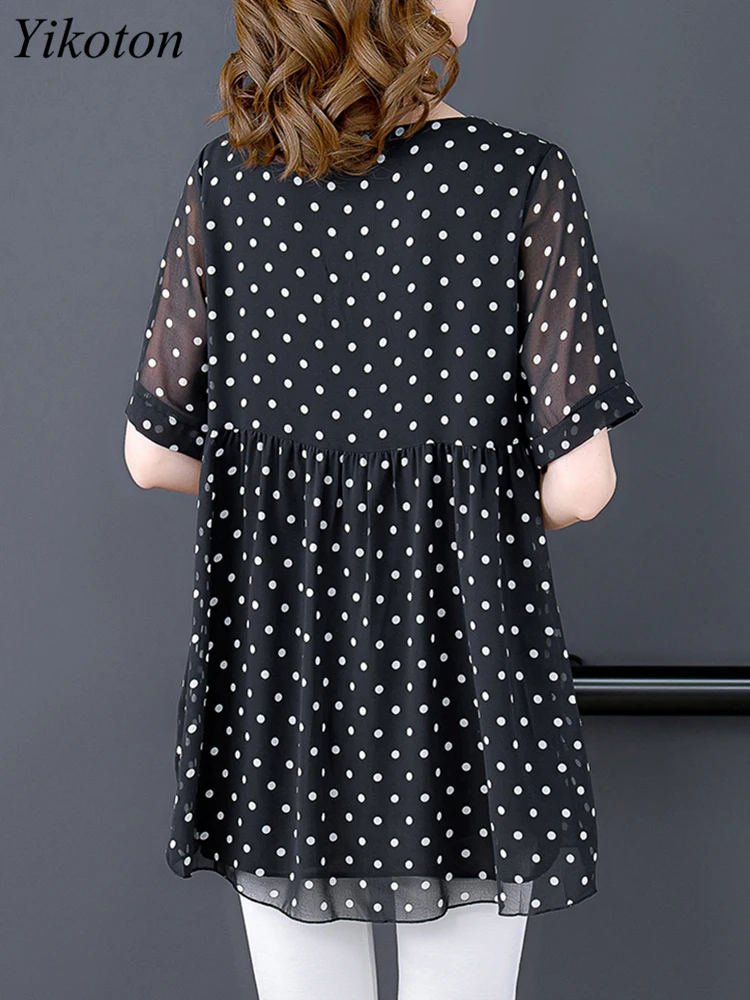 Женская шифоновая блузка в горошек Повседневная Свободная рубашка с коротким