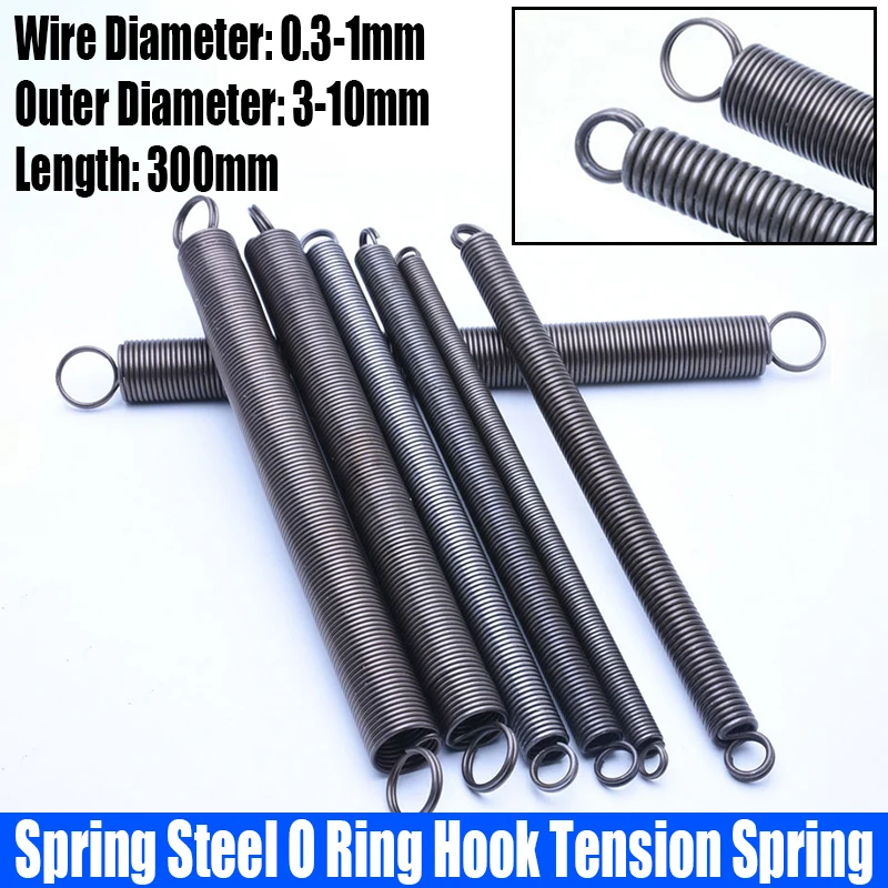 

1PCS 0.3-1mm Wire Dia Spring Steel O Ring Hook Extension Tension Spring Coil Spring Dual Hook Spring Pullback Spring L=300mm