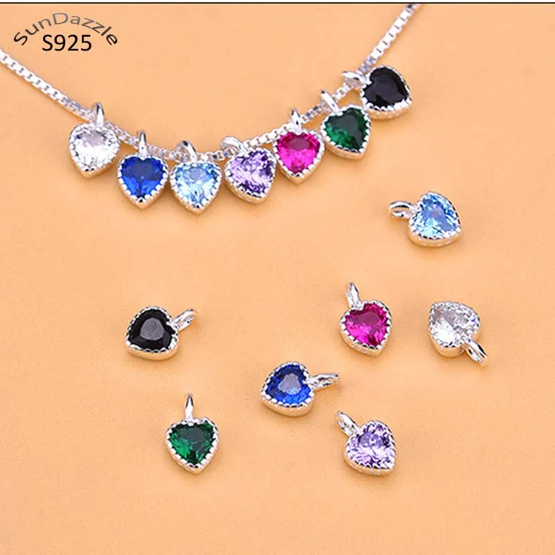 

Genuine Real Pure 925 Sterling Silver Pendants Colorful Red Blue Purple Clear Cubic Zircon Suspension Jewelry Making Findings