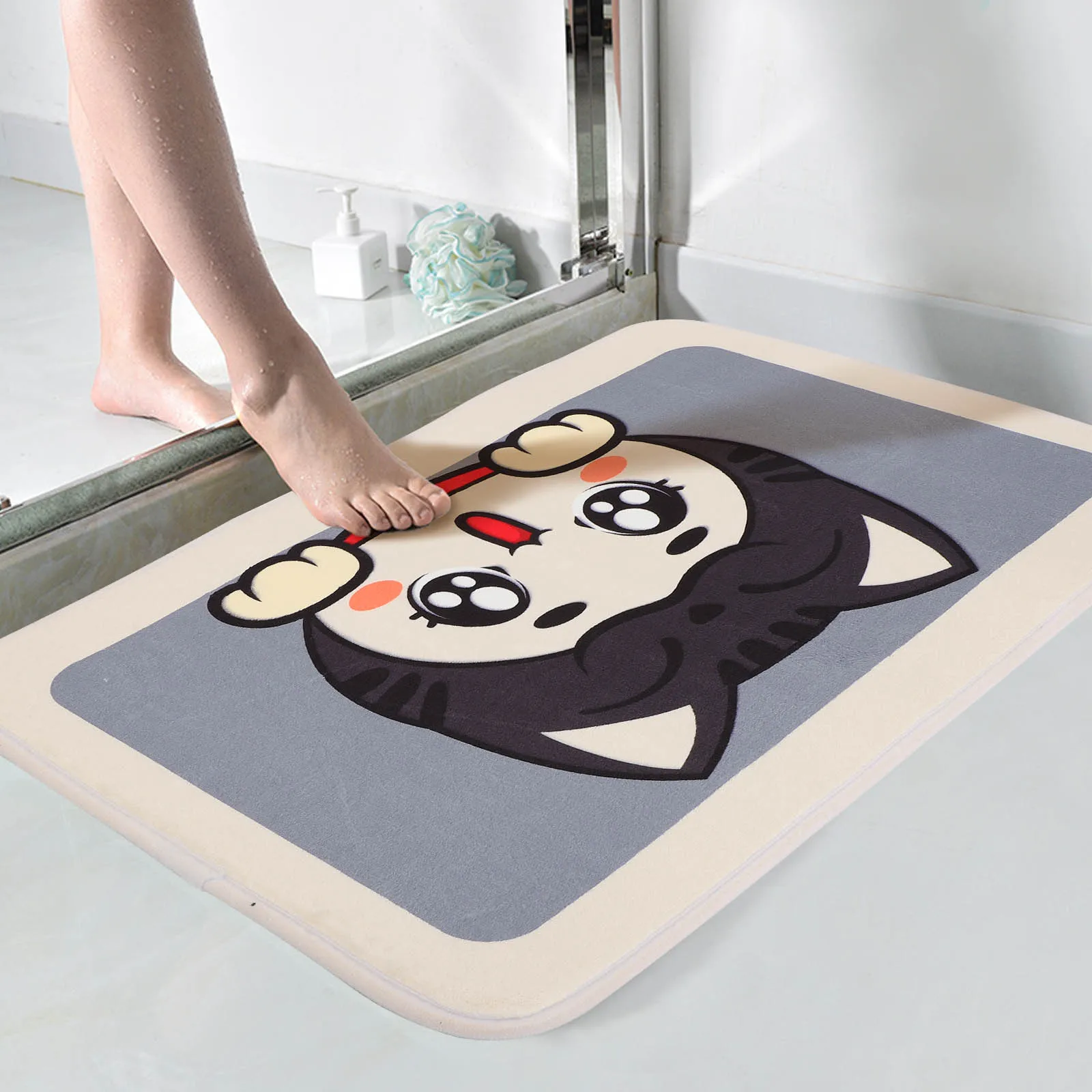 

Flocking Bath Mat Cute Non-Slip Living Room Carpet Soft and Absorbent Floormat Kitchen Bathroom Machine Washable 40x60/50*80cm