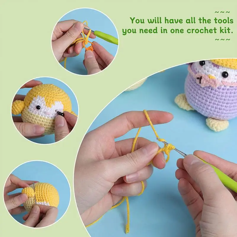 Набор для вязания крючком взрослых. начинающих. Семья пингвинов с пряжами