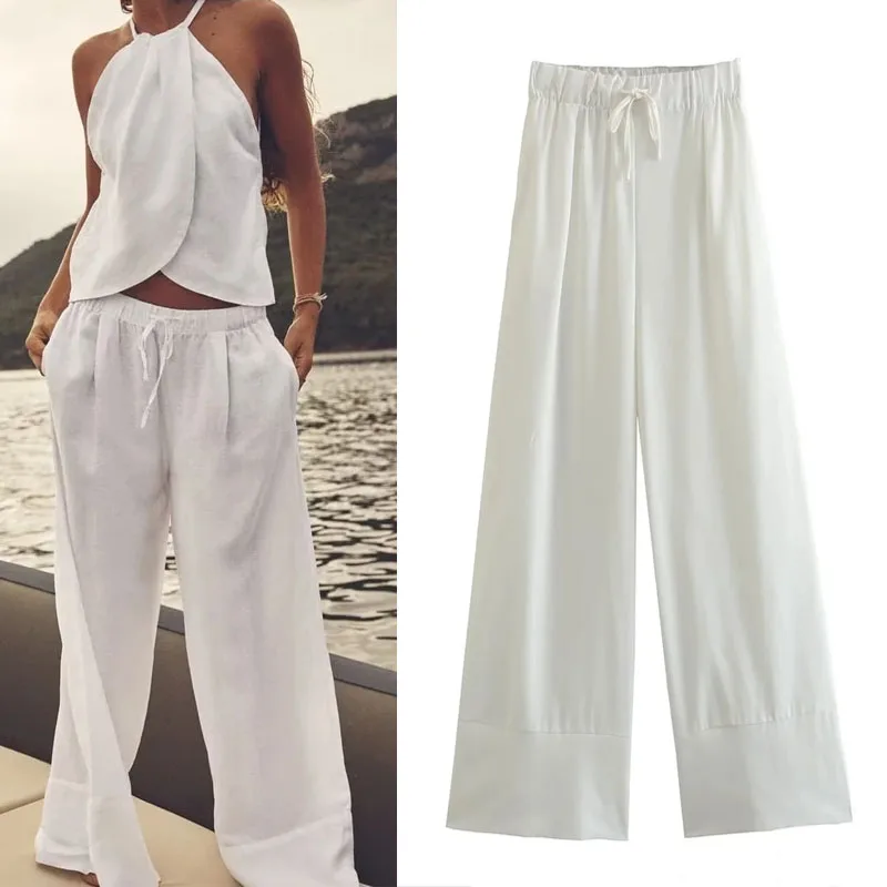 

Брюки TRAF женские с широкими штанинами, винтажные штаны с завышенной талией, повседневные свободные, уличная одежда, белый цвет, Y2K, лето 2023