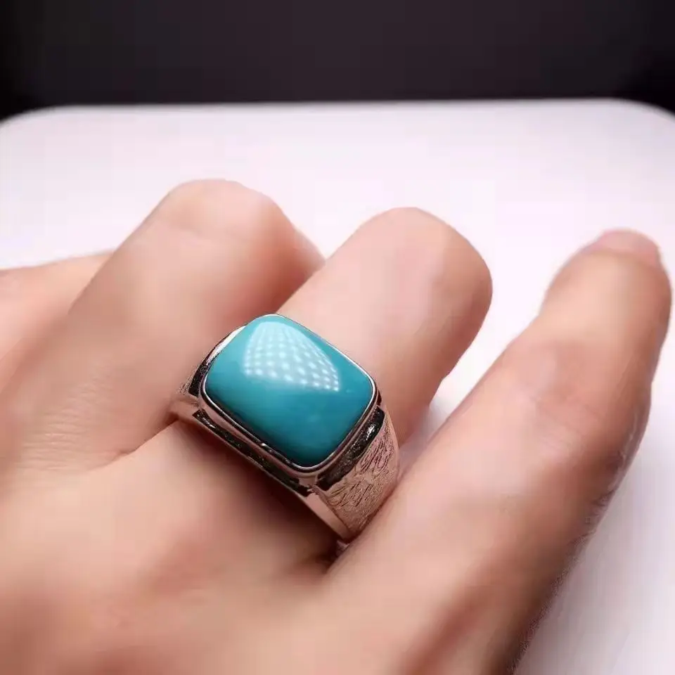 Новое ретро этническое кольцо с высокой фарфоровой голубой лошадью, инкрустированное бирюзой, аксессуар для мужчин и женщин.