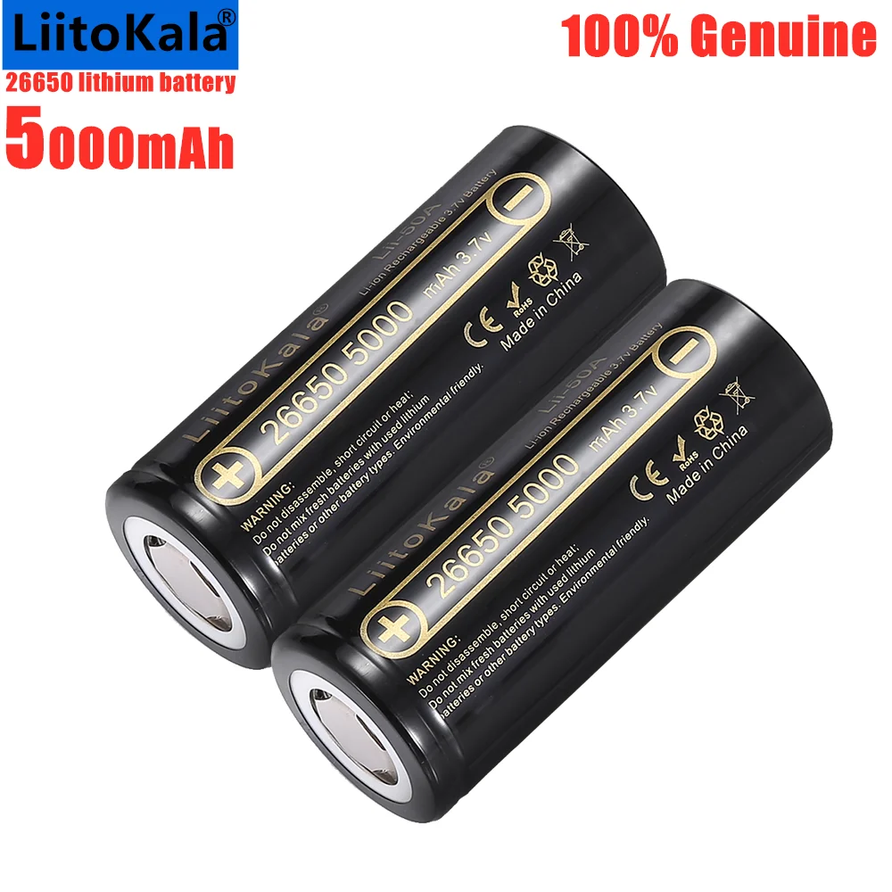 

High Capacity LiitoKala 26650 5000mah Li-Ion Rechargeable Battery Lii-50A 3.7v 26650 50A Battery For Flashlight 20A New Packing