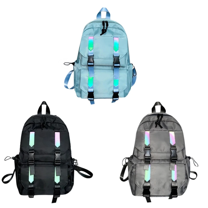 

Hot Kf-Backpack Fashion Women Backpack Travel Nylon School Bags Teenagers Girls Reflective Strip Female Shoulder Bag
