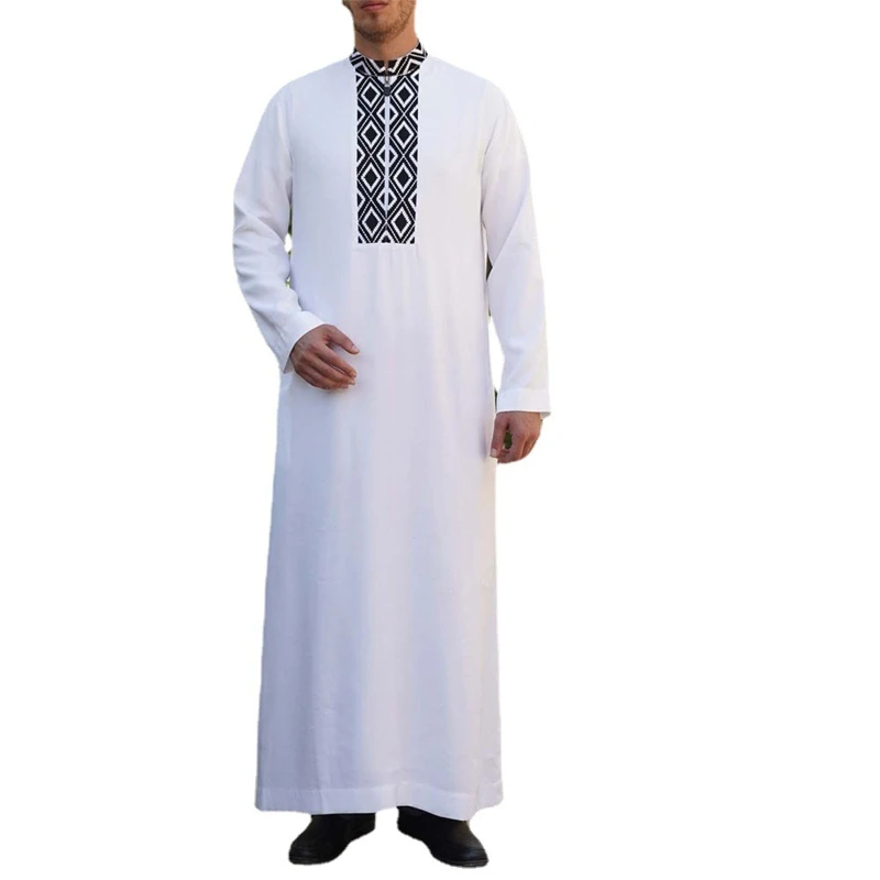 

Eid Middle East Jubba Thobe Comfortable Muslim Robe Caftan Men Round Collar Gift