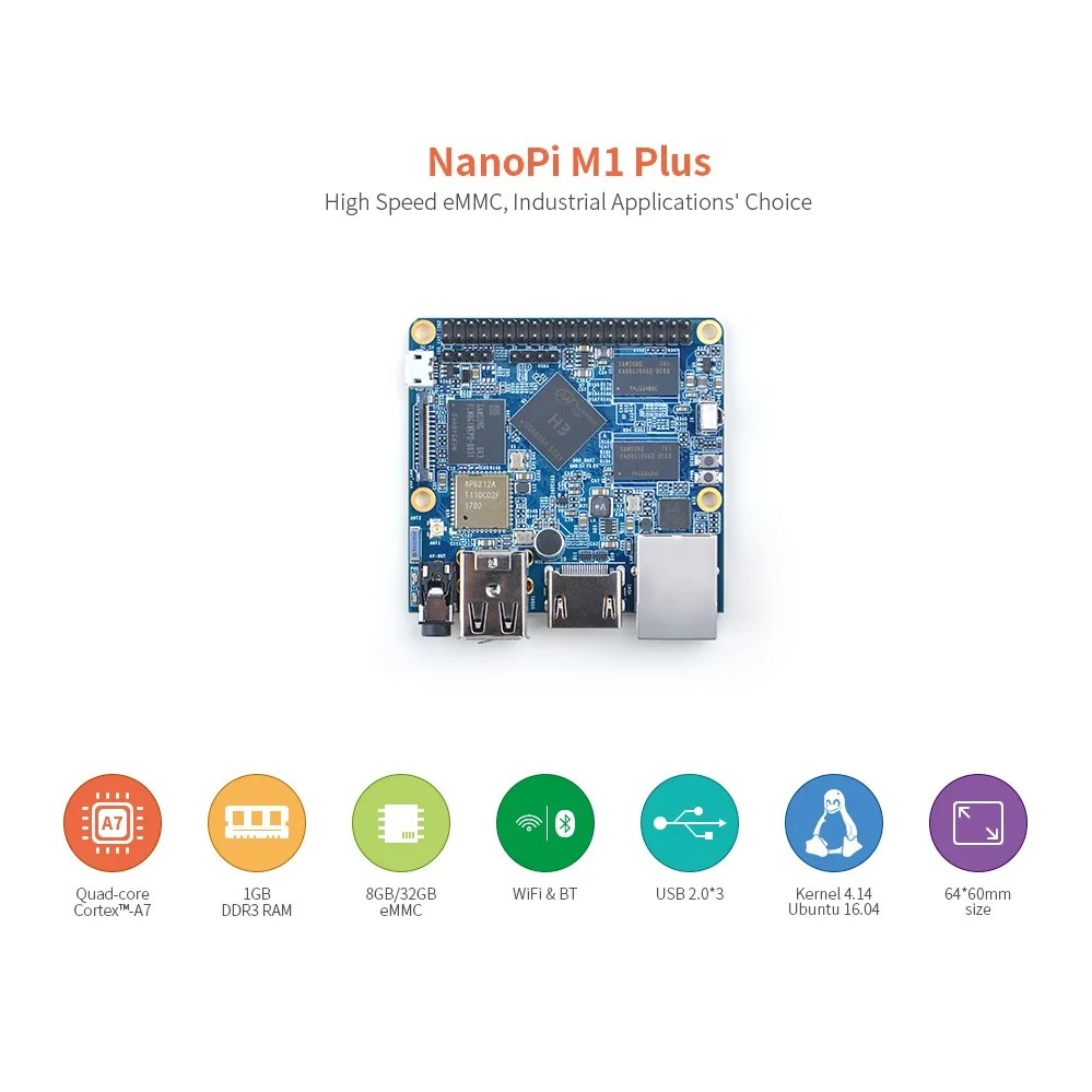 OpenPi Nano M1 Plus (1 ГБ ОЗУ/8 eMMC) AllwinnerH3 Quad Cortex-A7 1 2 ГГц Wi-Fi и BT USB2.0 HDMI OpenWRT Ubuntu Linux Armbia