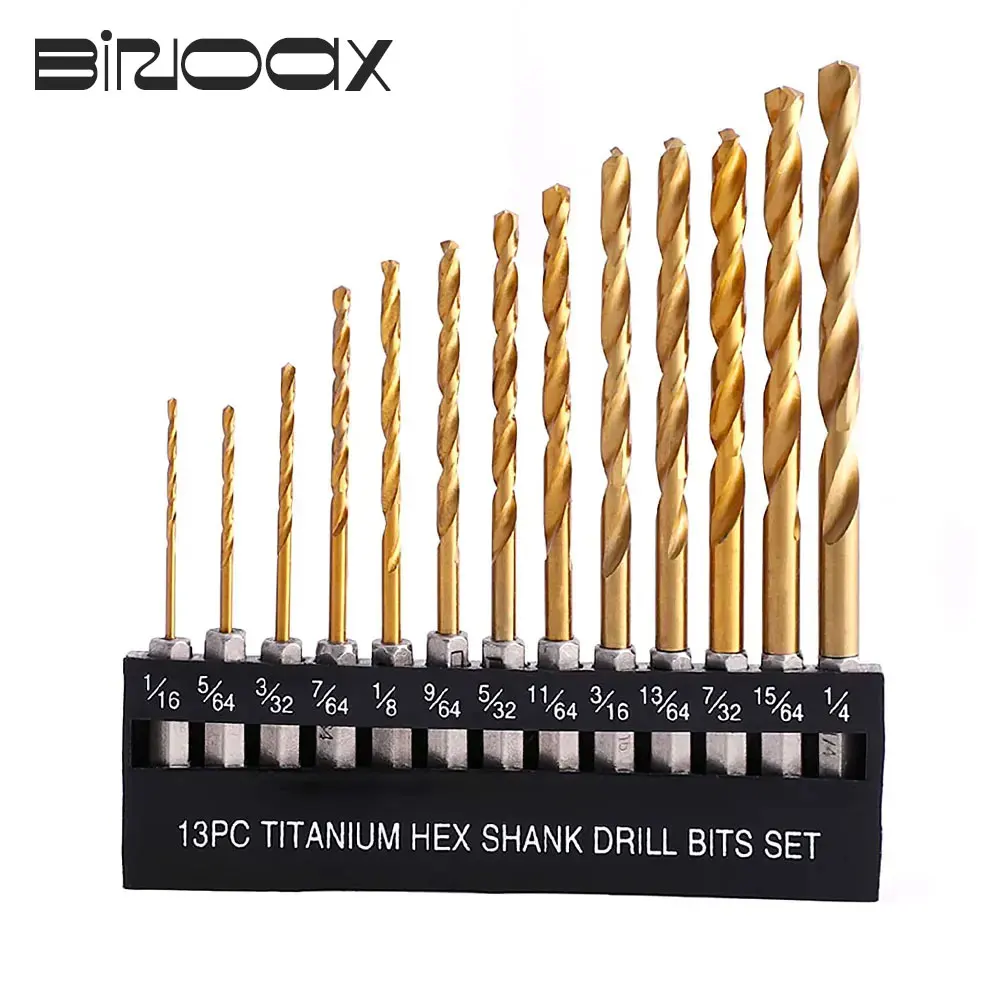 13 Шт. Титановые Спиральные Сверла Sae С Шестигранным Хвостовиком Высокоскоростная