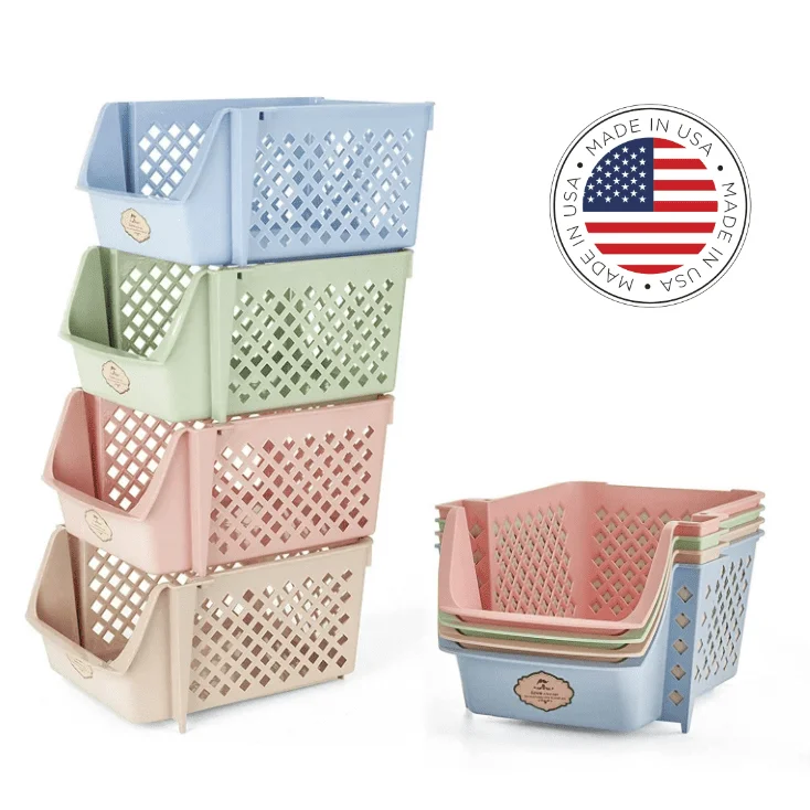 

Set of 4 Multicolored Plastic Stackable Storage Bins for Kitchen & Toy Organization
