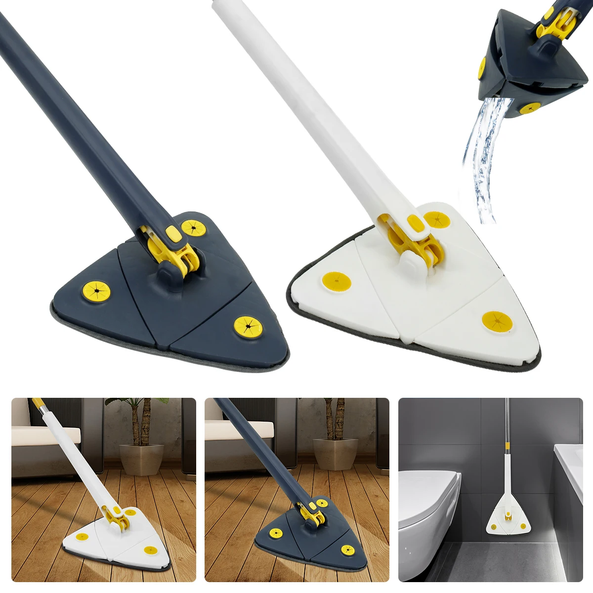 Cleaning Mop 360° Rotatable Super Water Absorption Triangular Mop Foldable Automatic Water Squeezing Home Wall Cleaning Tools