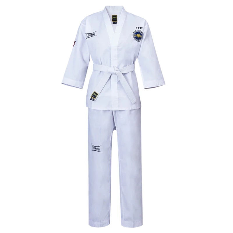 

Kids Adult ITF Taekwondo Dobok Childrens Uniform White V-Neck Suit & Belt