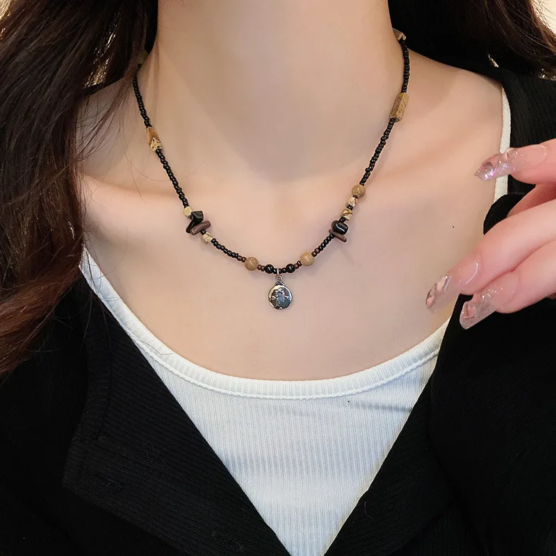 

KAITIN Butterfly Round Rice Bead Necklace Women National Style Collar Chain Fashion Versatile Sweater Chain Exquisite Necklace