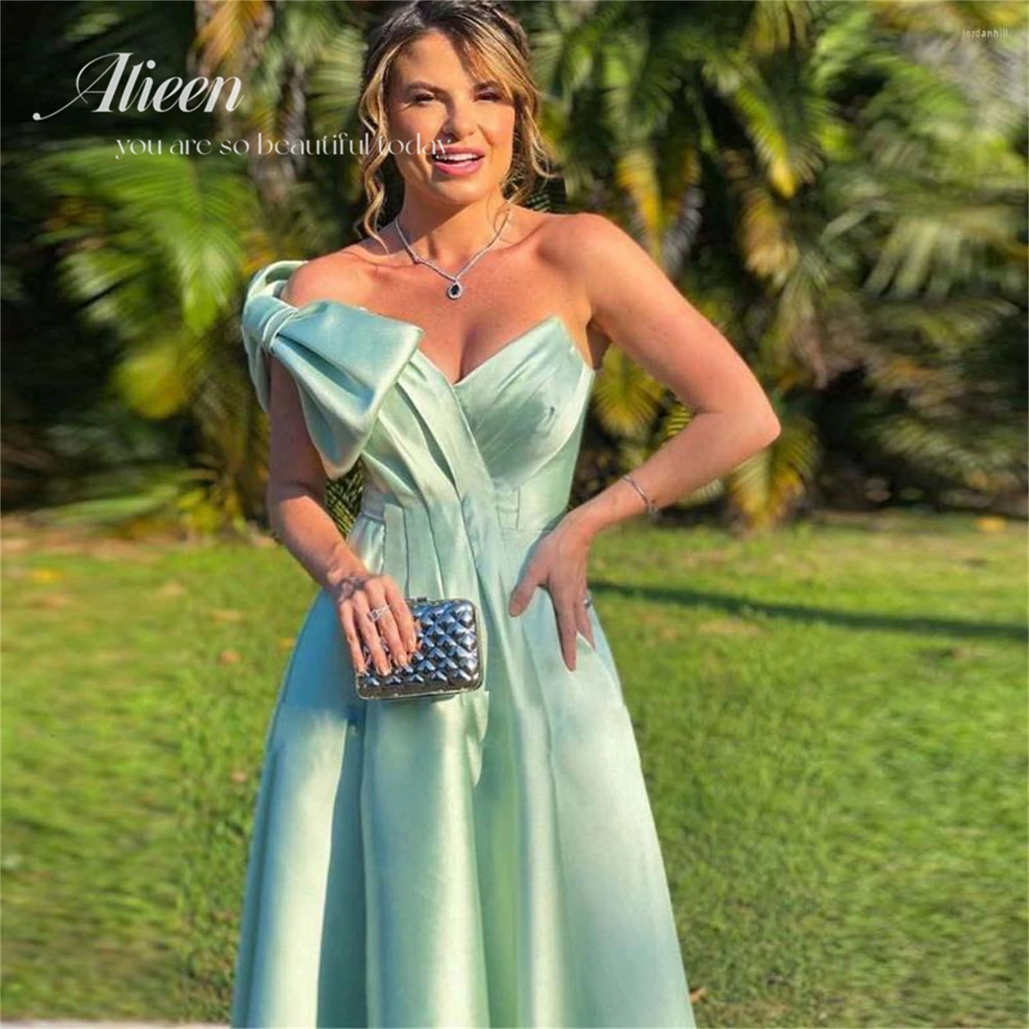 

Sweetheart Long Party Dresses for Prom Green Satin Women Evening Dress Ladies Aileen Skirt Ball Gown Robe Bridesmaid Dress Woman