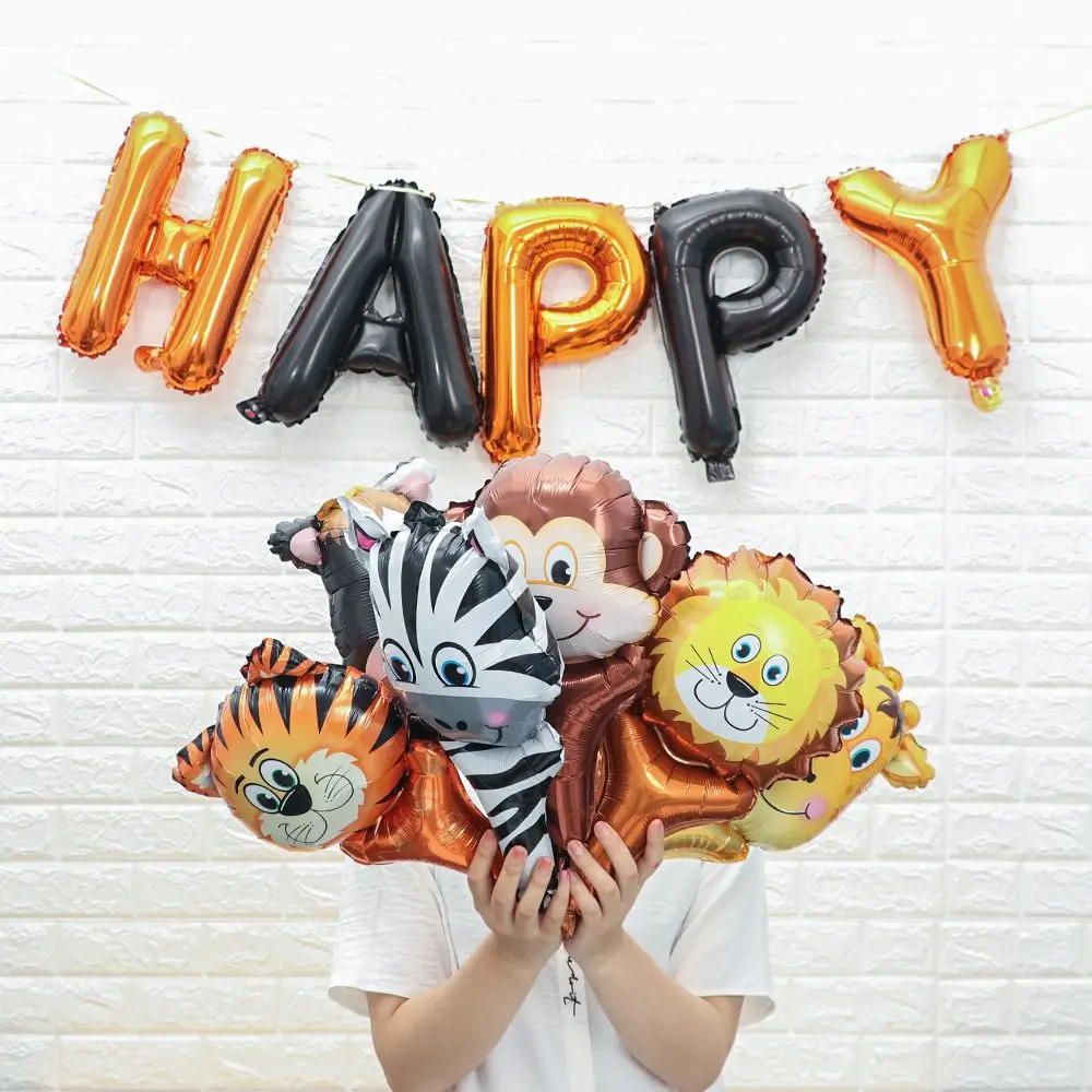 

Supplies Birthday Decoration Safari Jungle Animal Head Tiger Lion Monkey Giraffe Cow Kids Inflatable Toys Foil Balloon