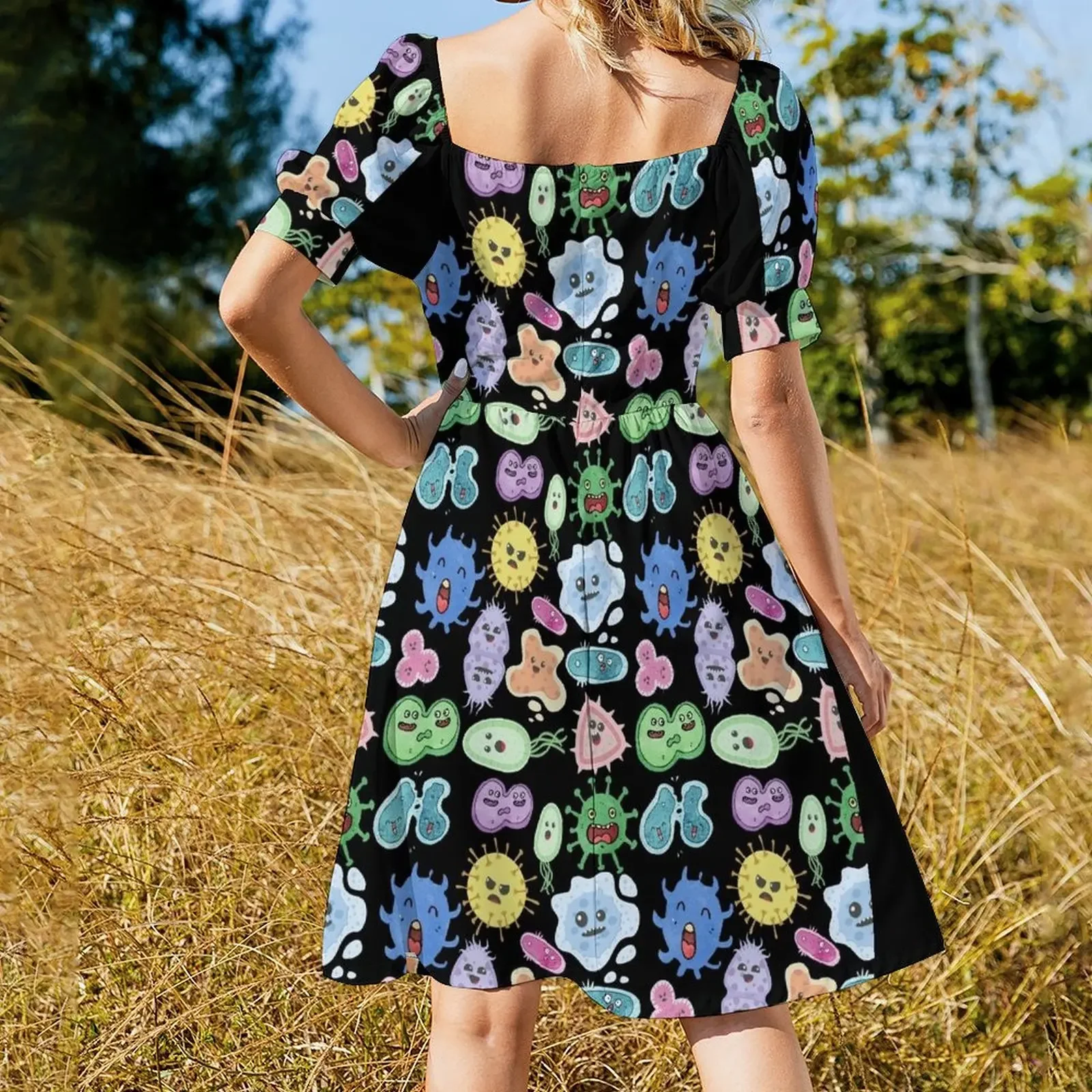 Симпатичные микробы бактерии вирус набор наклеек с бесшовным рисунком