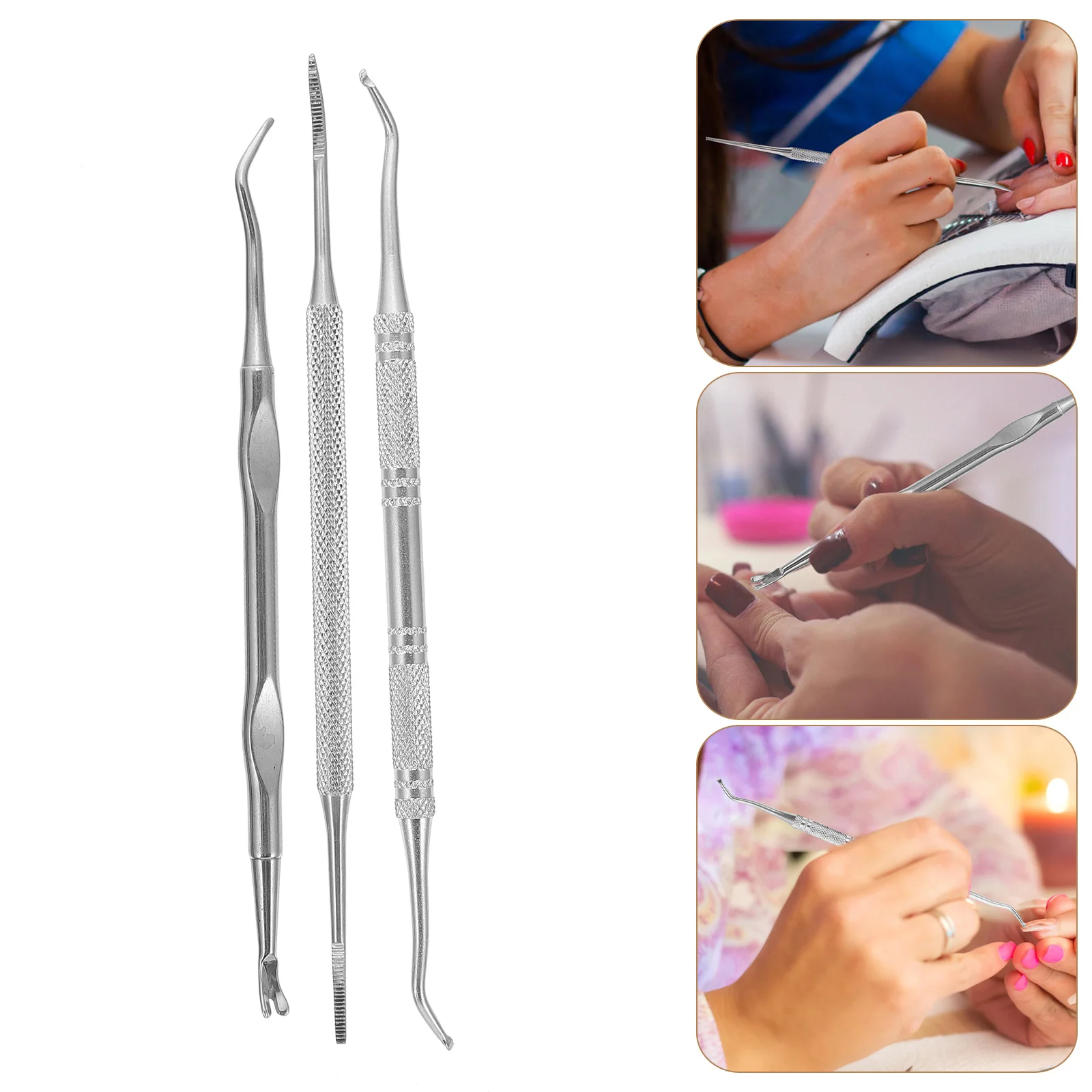 

3 Pcs Nail Remover Cleaner Tool Ingrown Toenail File Lifter Stainless Steel Practical Double-end Treatment Bag strap Pedicure