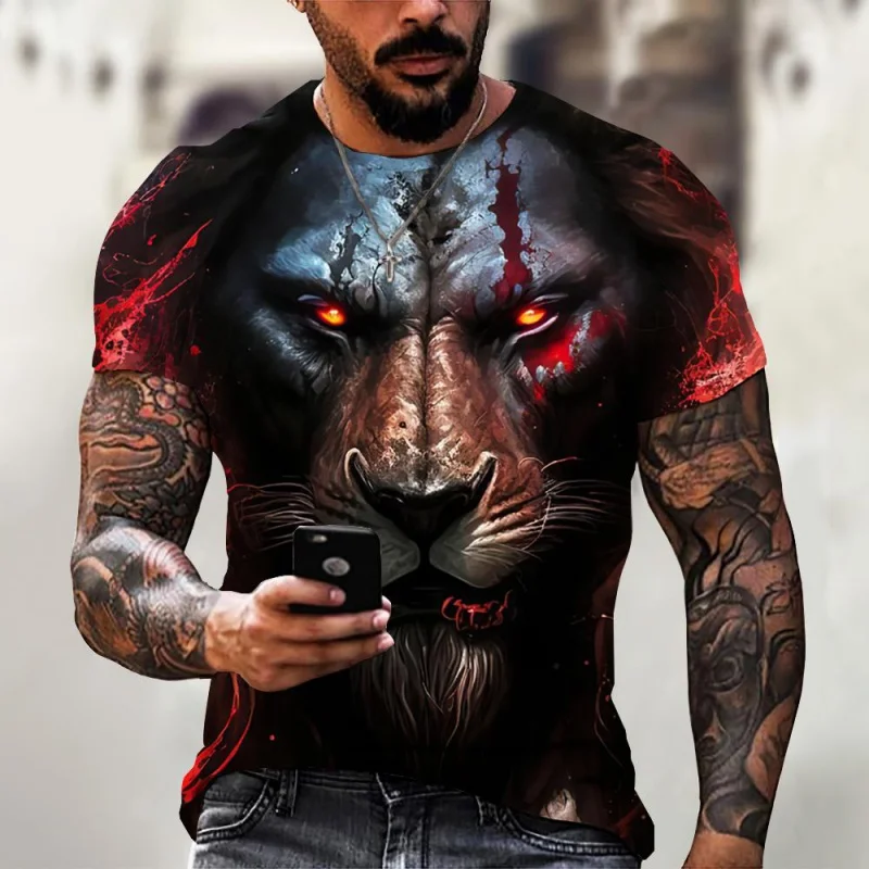 

Men's T-Shirt Tiger Print Tees Tops Summer Casual Clothing Mens Animal Lion Pattern T Shirt Streetwear Quick Dry Fashion Clothes