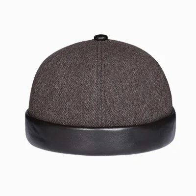 

Winter British French Sailor Hats For Men Male Genuine Leather Wool Round Caps Homme Plaid Woolen Beanie Retro Manor Melon Gorra