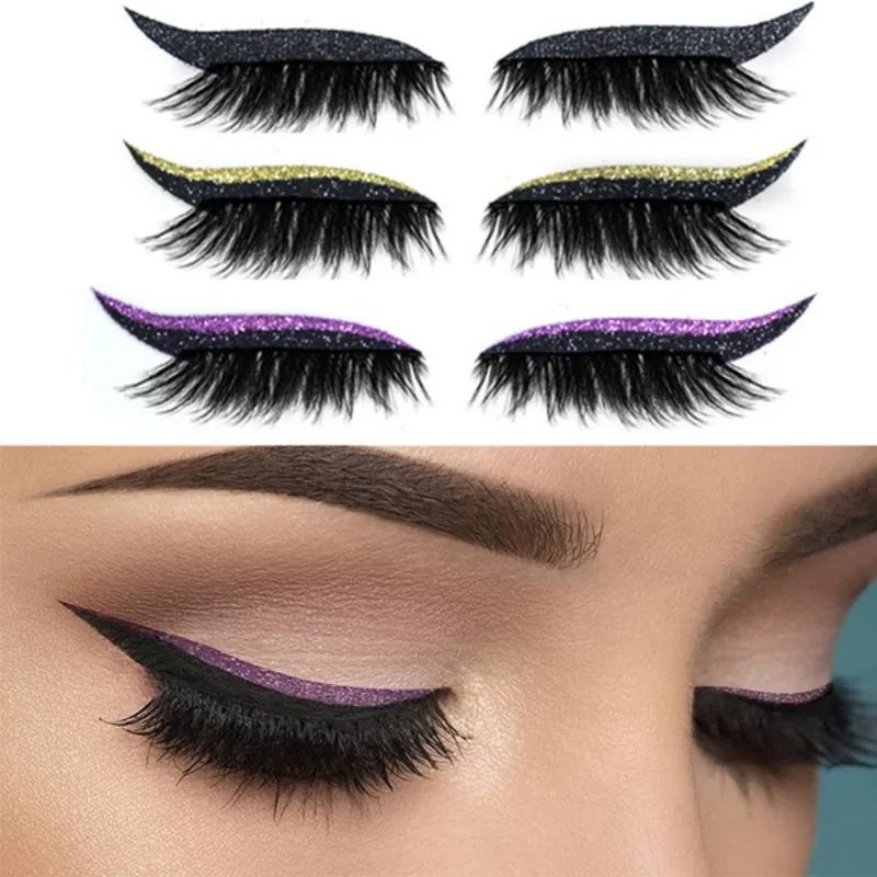

Eyelash Stickers Reusable Glitter Eyeliner False Eye lash Stickers Nightclub Stage Eye Makeup Stickers Lazy Eyeliner 4Pairs