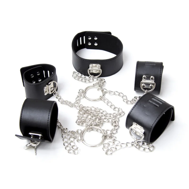 

Faux Leather Handcuffs Neck Collar Wrist Ankle Cuffs BDSM Bondage Set Shackles Erotic Restraint Adult Slave Game Sex Toys