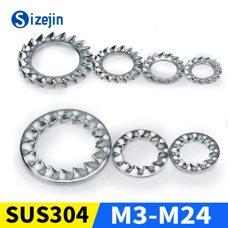 Internal Tooth Lock Washers Outside Washer M3 M4 M5 M6 M8 M10 M12-M24 304 Stainless Steel Inside Serrated Shakeproof Star Gasket
