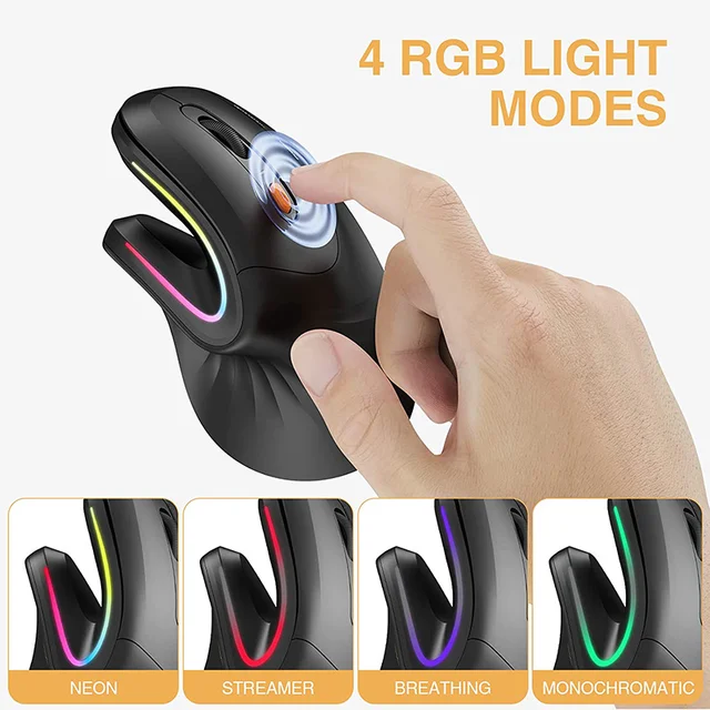 SeenDa Bluetooth Ergonomic Mouse Wireless Rechargeable Mouse RGB 5