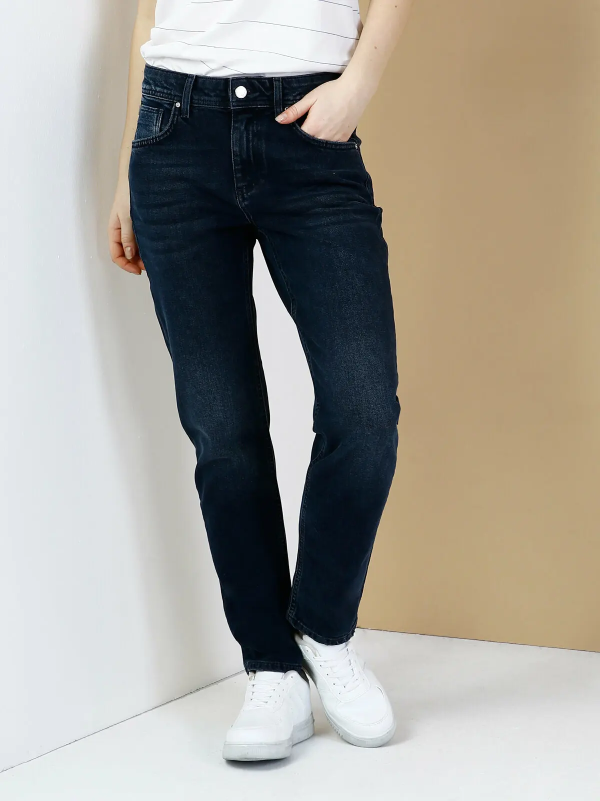 

Colins Woman 892 Forehead Slim Boyfriend Fit High Rise Crop Leg Jean Blue Pants women's trousers women's pants for Trousers women p