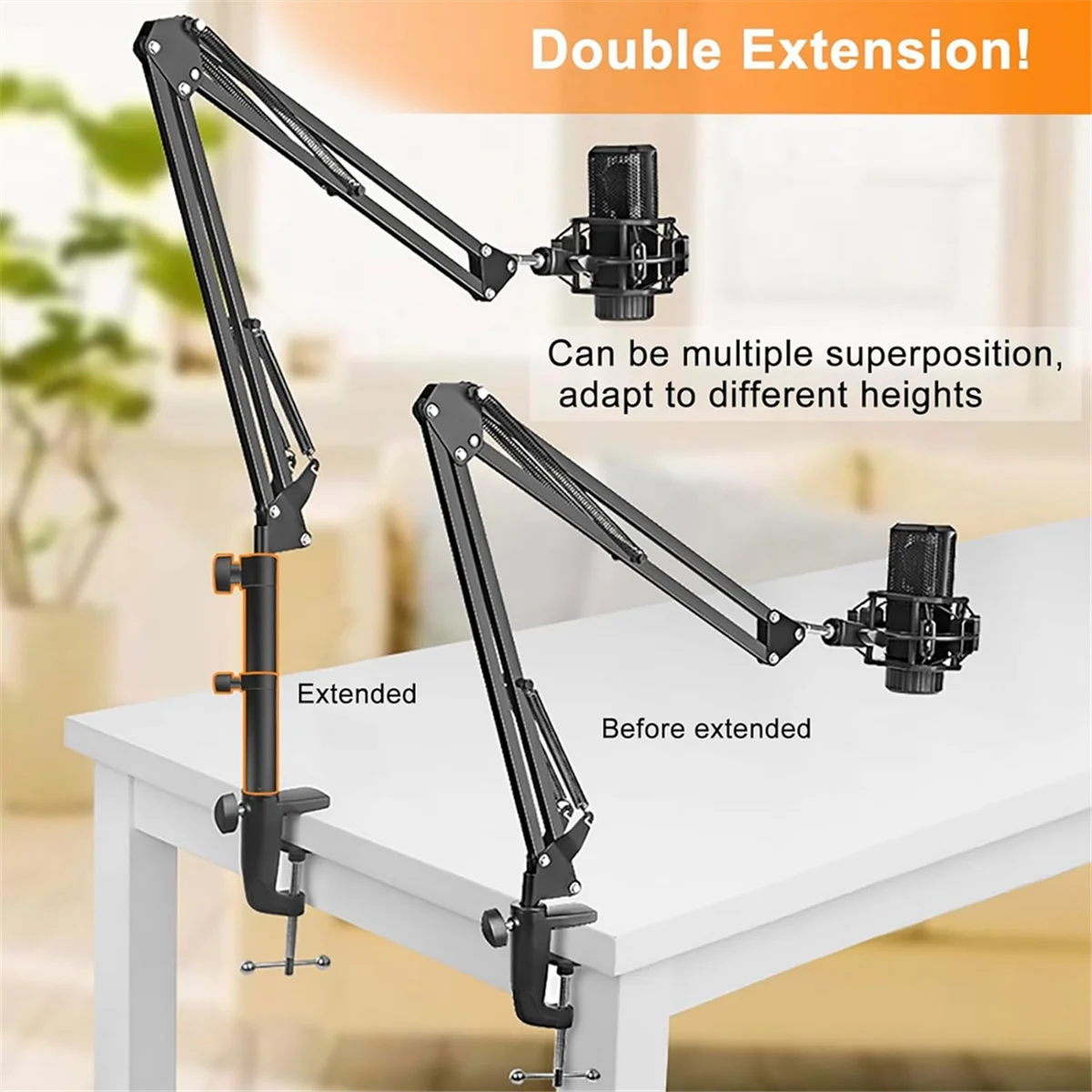 Microphone Boom Arm Extension Tube Mic Stand Riser for Suspension Scissor Holder
