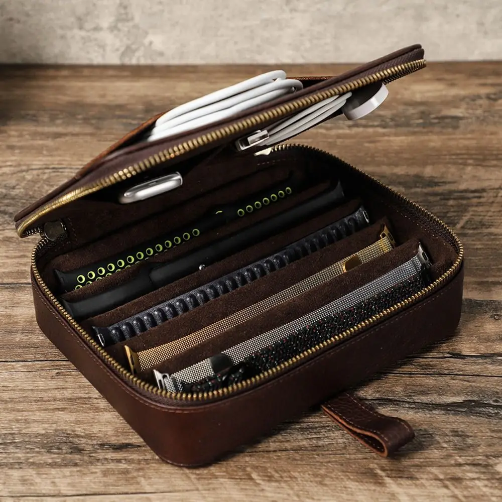 

Parts Wrist watch Retro Watch Strap Storage Bag Wrist Zipper Strap Case Crazy Horse Oilskin Storage Bag For Apple Watch