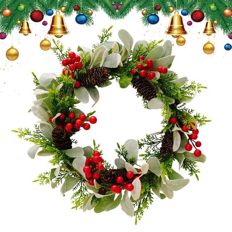 

Christmas Door Wreath Artificial Greenery Christmas Wreaths With Pine Cones Red Berries 16.54in Wreath Garlands Ornament Winter