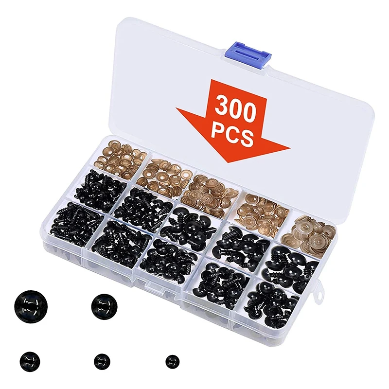 

Promotion! Safety Eyes With Washers, 150Pcs Small Doll Eyes Craft Toy Eyes Teddy Bear Eyes 6Mm/8Mm/9Mm/10Mm/12Mm, Black Plastic